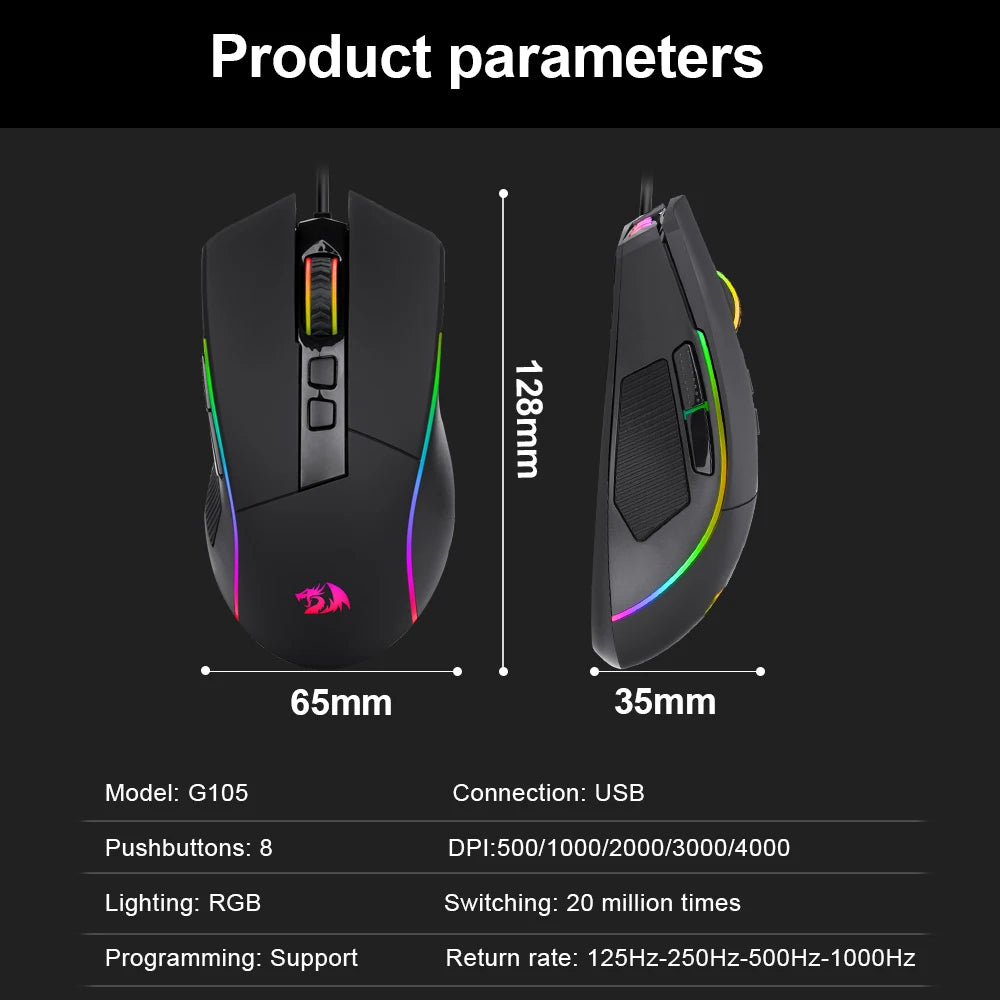Lonewolf G105 RGB USB Wired Gaming Mouse