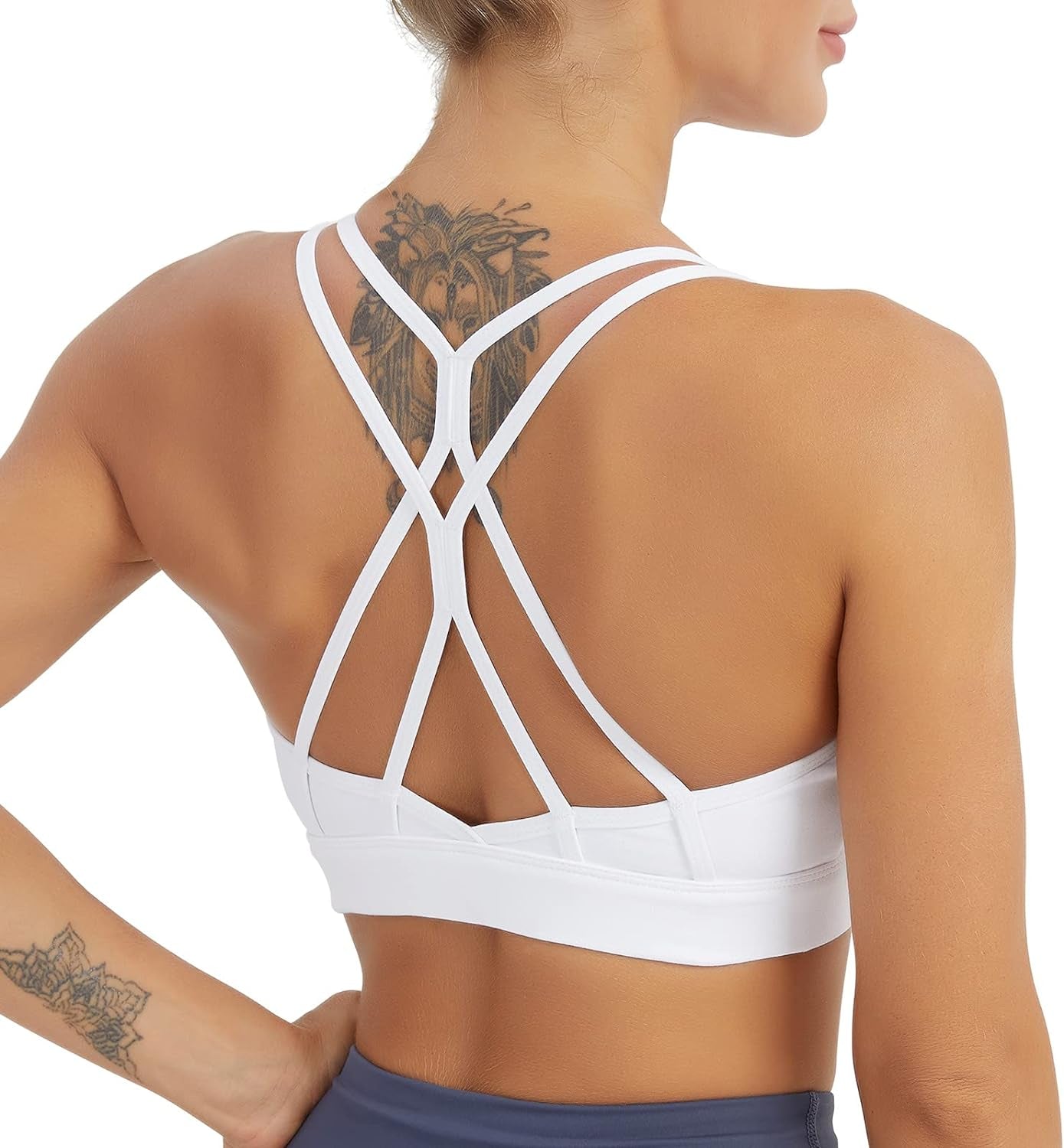 Women's Crisscross Back Padded Sports Bra with Removable Cups - Medium Support Yoga Bra