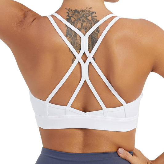 Women's Crisscross Back Padded Sports Bra with Removable Cups - Medium Support Yoga Bra