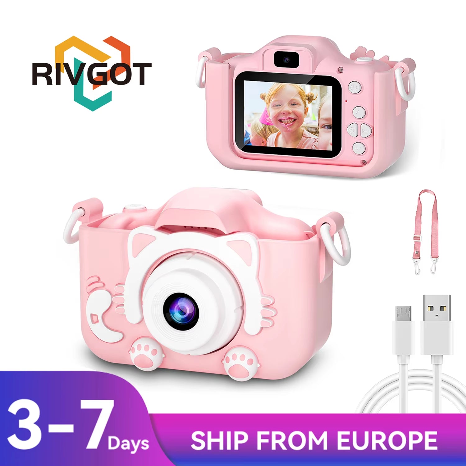 Cute Cat Children Cameras with Silicone Cases