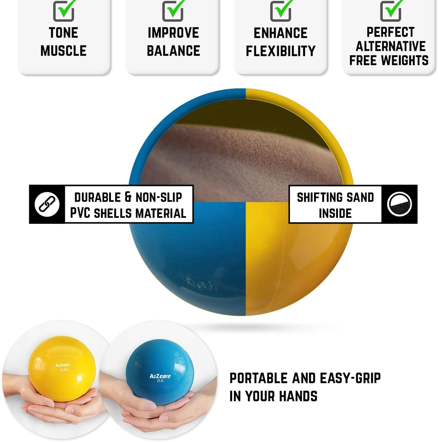 Toning Ball - Weighted Toning Exercise Ball - Soft Weighted Medicine Ball for Pilates, Yoga, Physical Therapy and Fitness