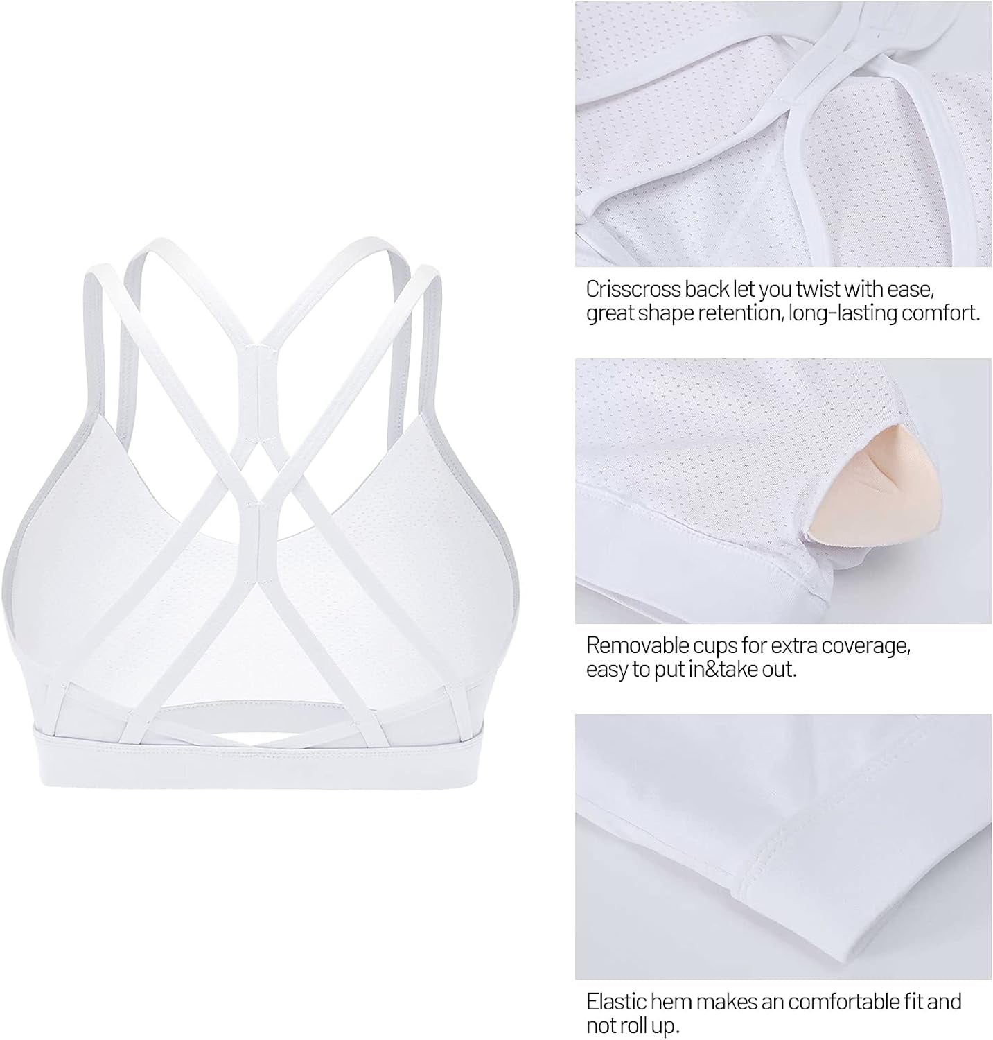 Women's Crisscross Back Padded Sports Bra with Removable Cups - Medium Support Yoga Bra