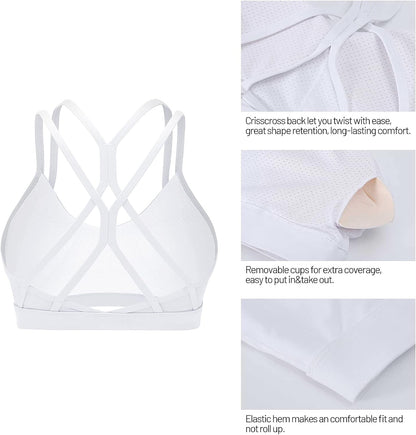 Women's Crisscross Back Padded Sports Bra with Removable Cups - Medium Support Yoga Bra