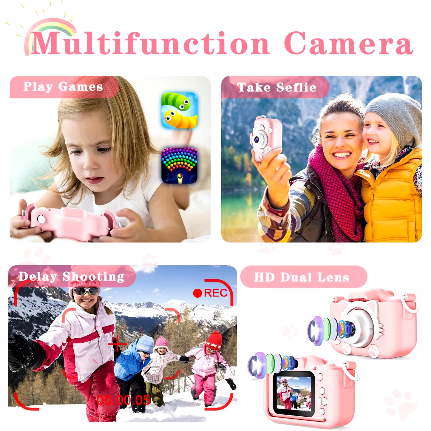 Cute Cat Children Cameras with Silicone Cases